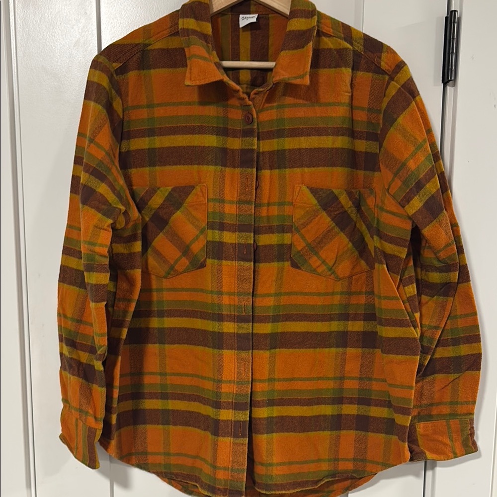 Plaid Flannel Shirt in Orange and Brown